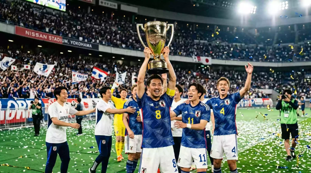 Trofeo de la Copa del Emperador con aficionados japoneses celebrando